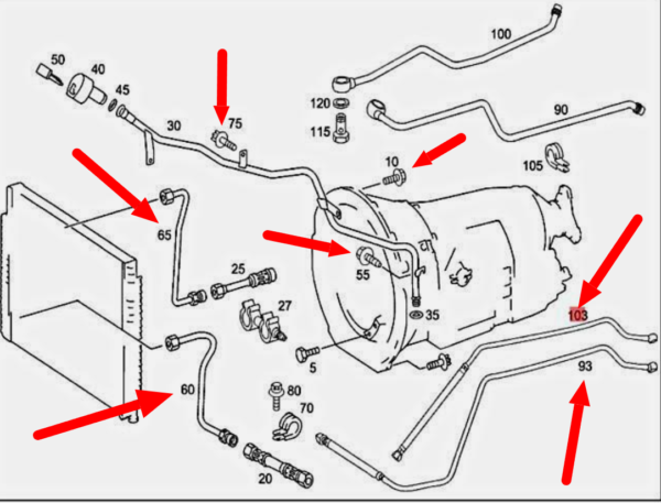 T1N 2001-2006 Sprinter Van Transmission | Radiator Return Lines / hose / bolt Kit 10pc kit