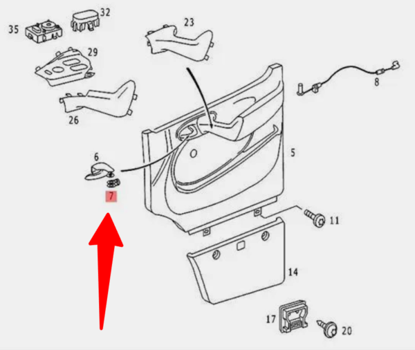 T1N 2002-2006 Dodge Sprinter Van Genuine Mercedes Front Door handle cable fastening clips