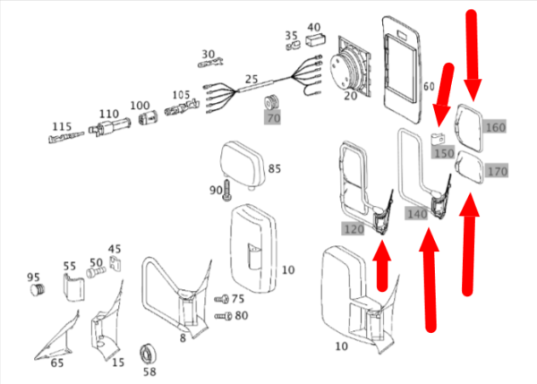 T1N 2001-2006 Sprinter Van Passenger Side Genuine Mercedes Housing w/ Large Mirror on top. Small Mirror on Bottom - Image 2